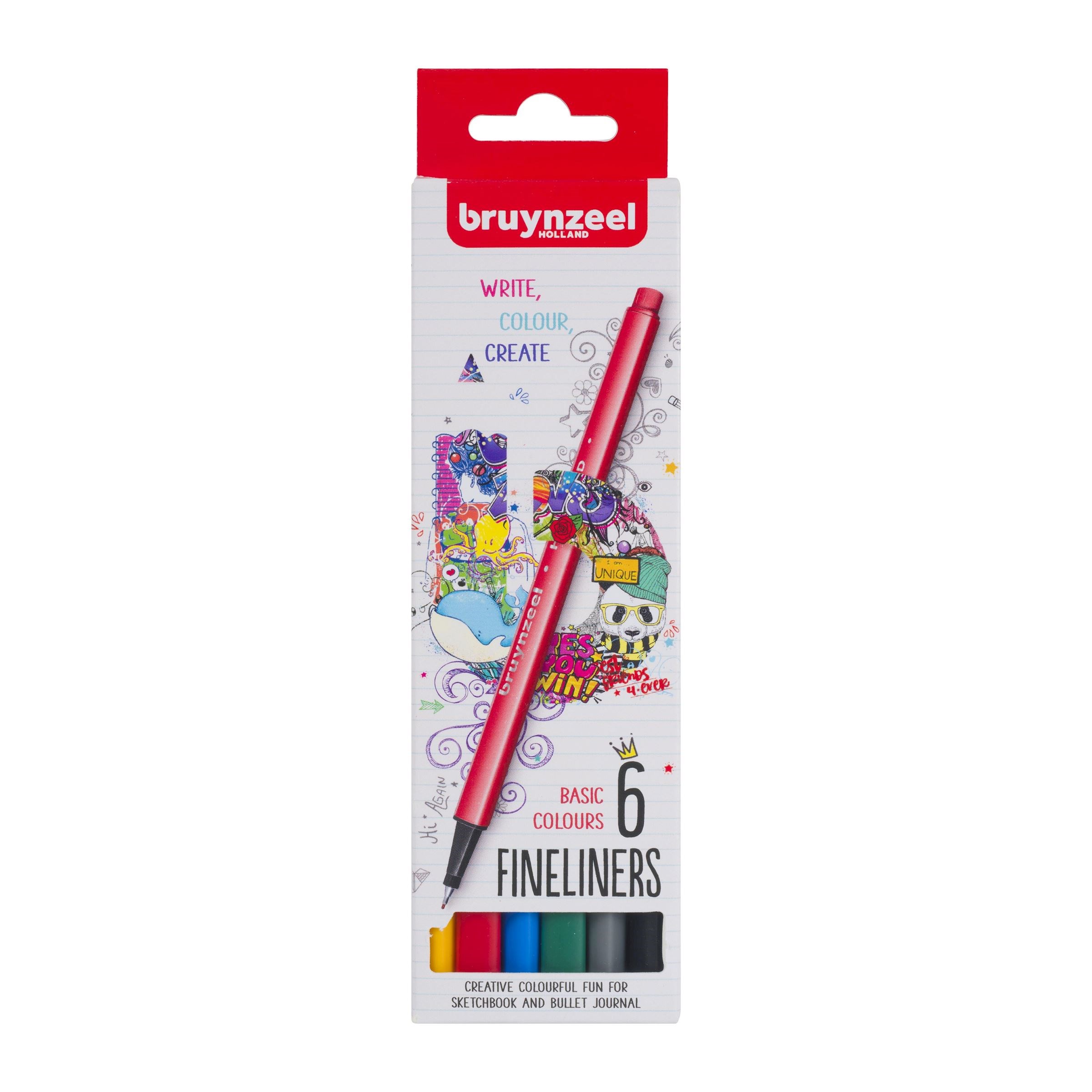 Bruynzeel fineliners - set 6 basic colours
