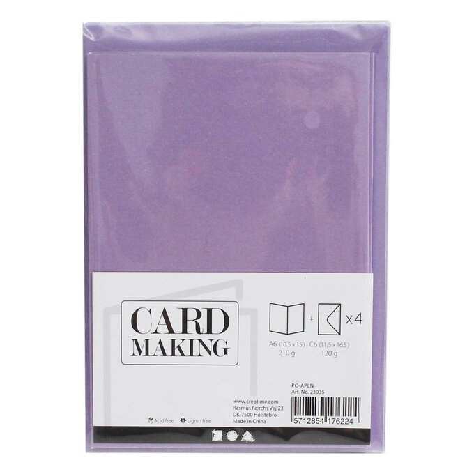 Card making - set 4 kaarten met enveloppe - parelmoer lila