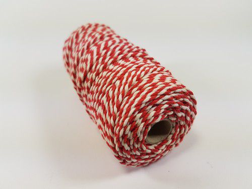 Macram‚ touw 2mm ecru/rood 100gr