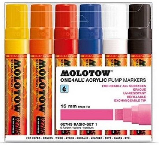 Molotow acrylmarker 15mm basisset 1 6 stuks