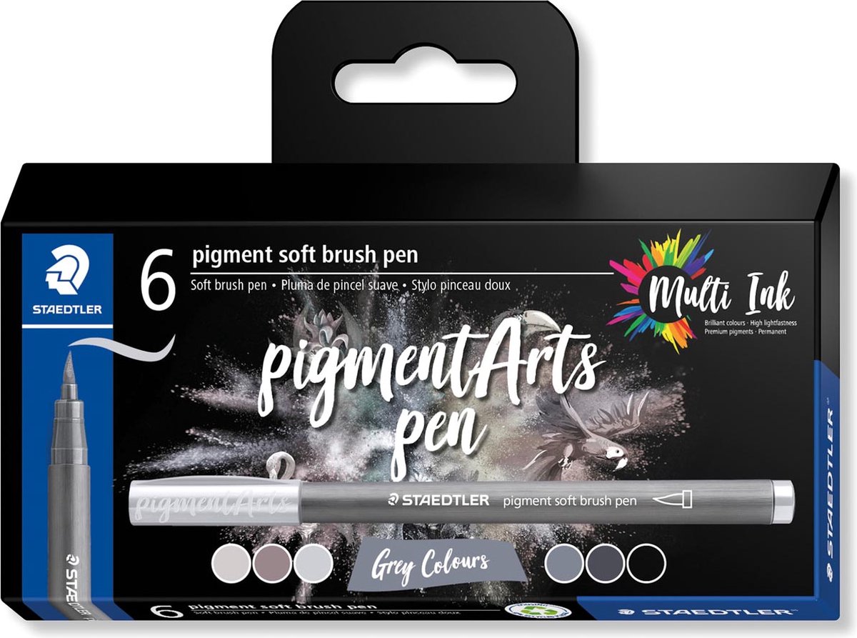 Staedtler pigment soft brushpen - set 6 grijs