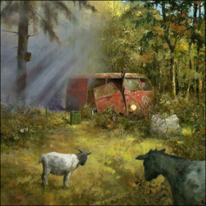 Wenskaart Marius van Dokkum - Rokend geitenhok - 15 x 15