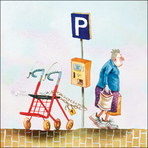 Wenskaart blic Marius van Dokkum - rolator parkeren - 12 x 12