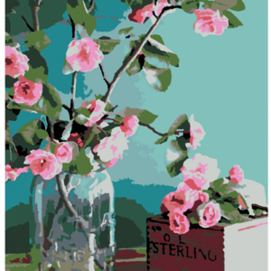 Rosa schilder op nummer - tederen bloemen 35x45