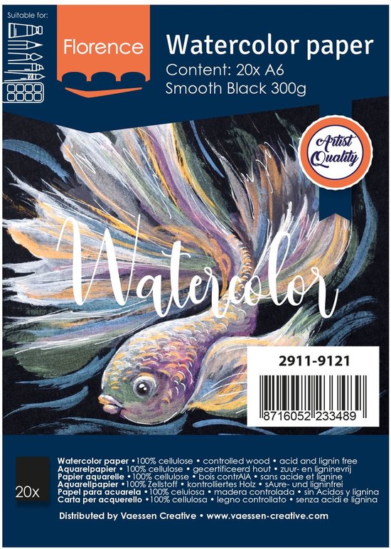 Vaessen Creative Florence watercolor paper - A6 300gr zwart