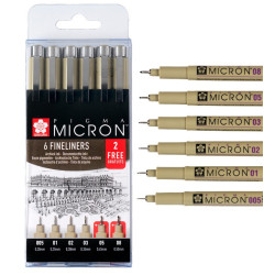 Sakura pigma micron - set 6, 4+2 gratis