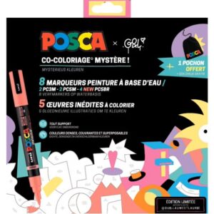 Posca acrylmarker - PC-5BR assorti 8 + zakje en 5 kleurplaten