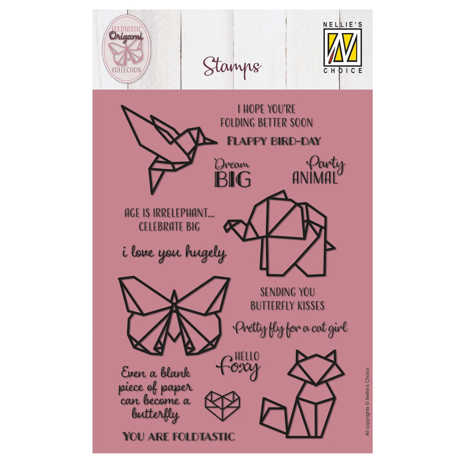 Nellie's choice clearstamp - Origami Tekst en Dieren