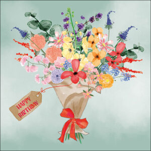 Wenskaart Petit Paris Illustraties - Happy birthday boeket bloemen