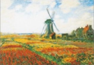 Ansichtkaart PC036 - Tulpenveld met molen in Holland, Claude Monet