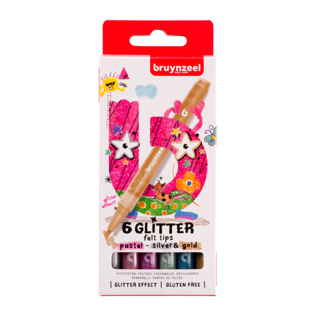 Bruynzeel viltstift - set 6 glitter