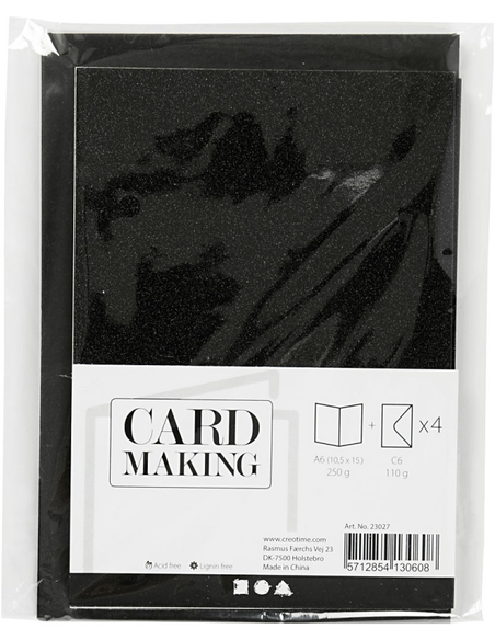 Card making – set 4 kaarten met enveloppe – A6 zwart glitter