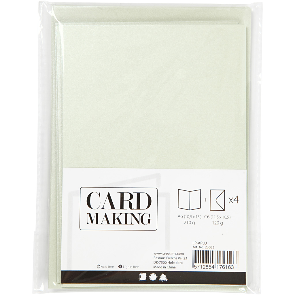 Card making - set 4 kaarten met enveloppe - parelmoer lichtgroen
