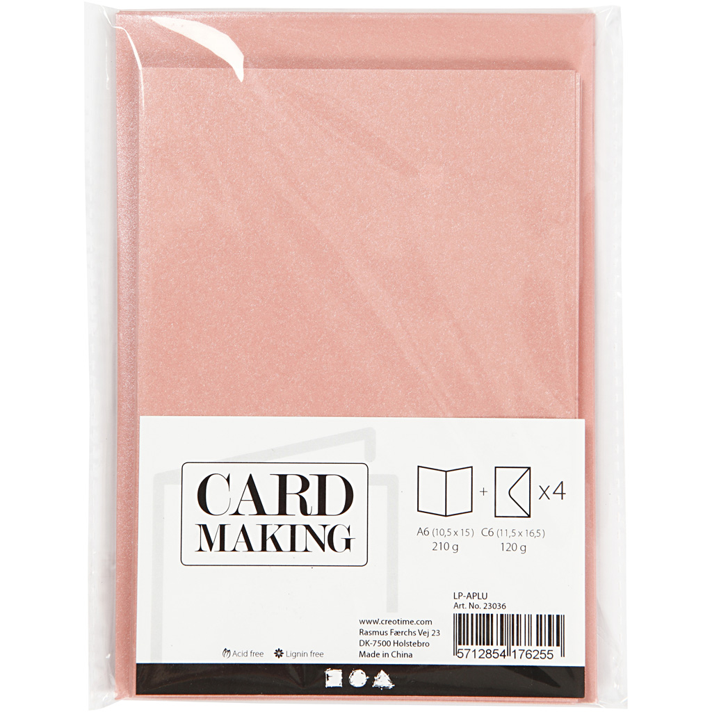 Card making - set 4 kaarten met enveloppe - parelmoer roze
