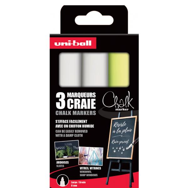Etui met 3 Uni-ball chalk krijtmarker met schuine punt breed