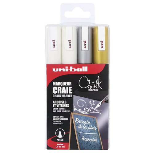 Etui met 4 Uni-ball chalk krijtmarker met conische punt medium