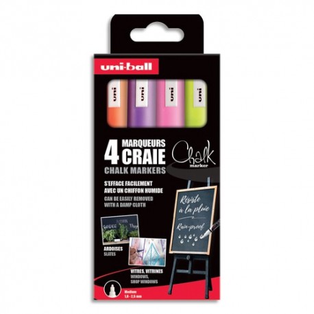 Etui met 4 Uni-ball chalk krijtmarker met conische punt medium