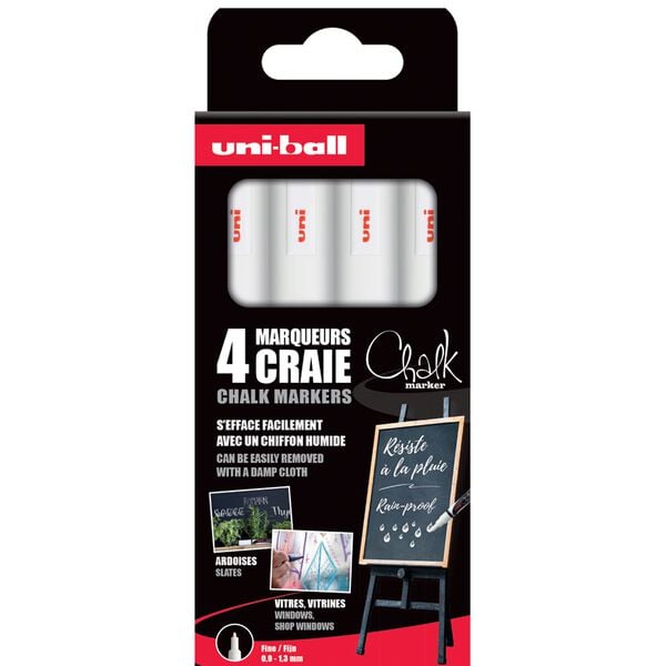 Etui met 4 Uni-ball chalk krijtmarkers met conische punt fijn