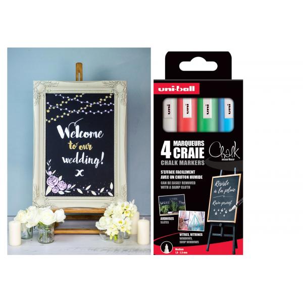 Etui met 4 Uni-ball chalk krijtmarkers met conische punt medium