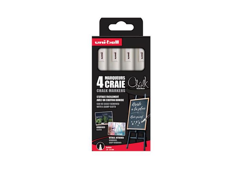 Etui met 4 Uni-ball chalk krijtmarkers met conische punt medium