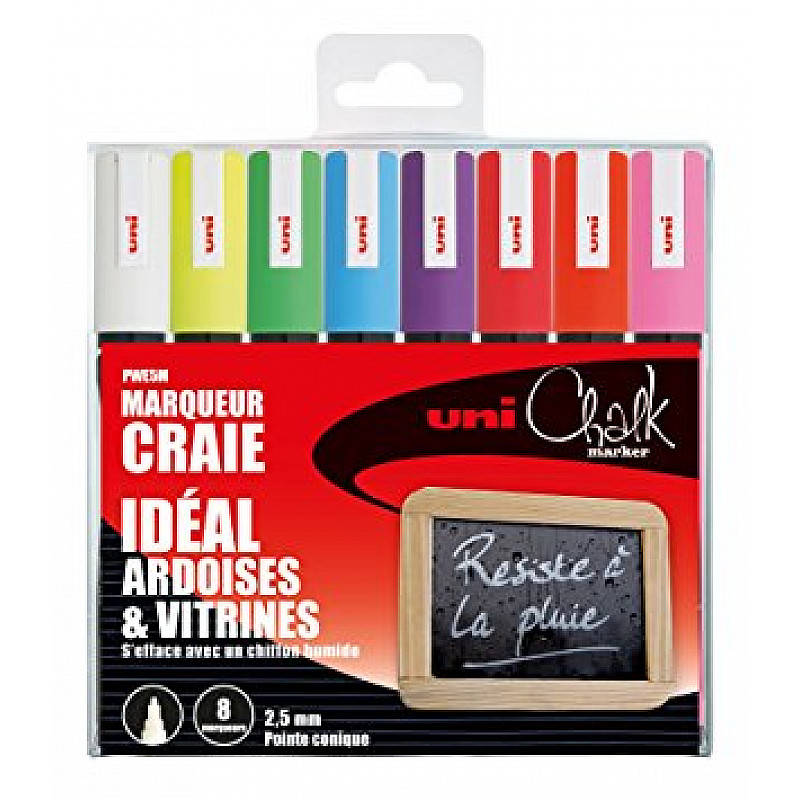 Etui met 8 Uni-ball chalk krijtmarkers medium