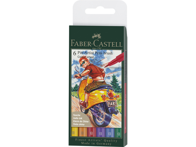 Faber-Castell Pitt artist pens brush - set 6 colour wheel