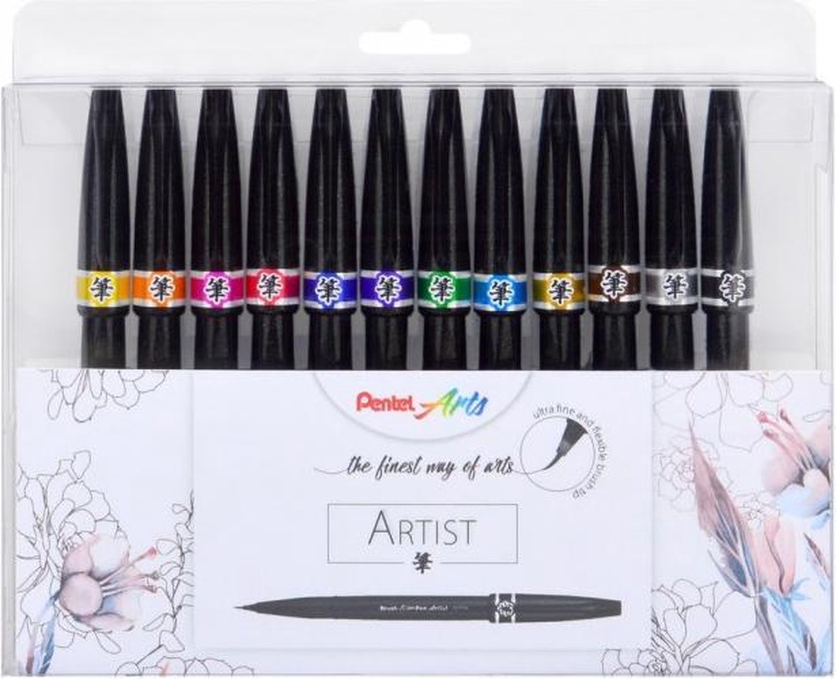 Pentel brush sign pen artist set 12