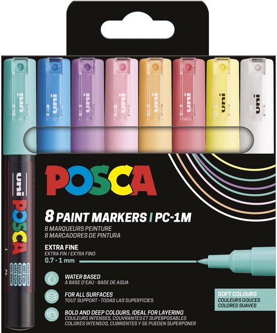 Posca acrylmarker - PC-1MC set 8 zachte kleuren