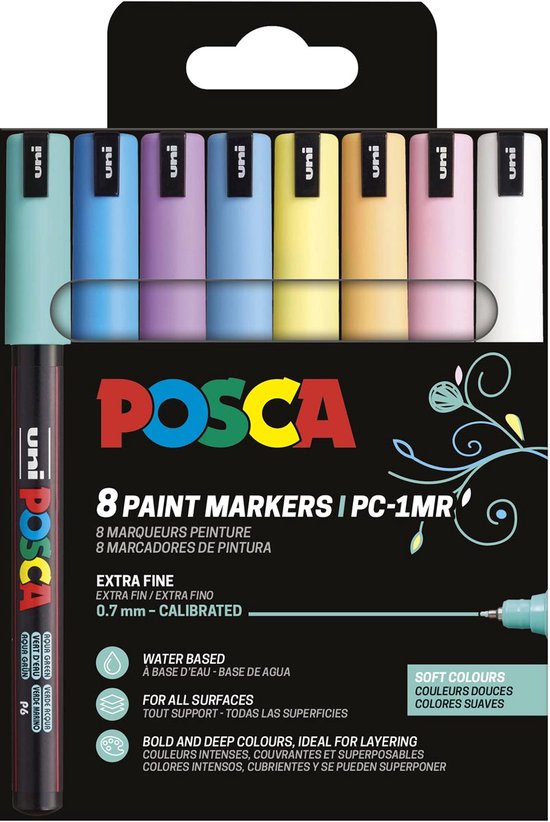 Posca acrylmarker - PC-1MR set 8 zachte kleuren