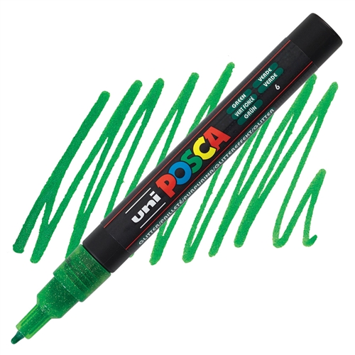 Posca acrylmarker - PC-3M 0.9-1.3mm – 6 glitter donkergroen