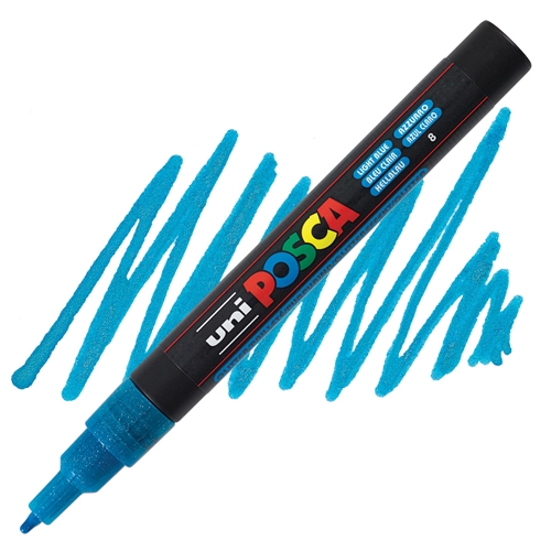 Posca acrylmarker - PC-3M 0.9-1.3mm - 8 glitter lichtblauw