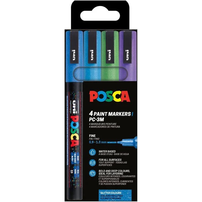 Posca acrylmarker - PC-3M set 4 glitter koude kleuren