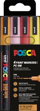 Posca acrylmarker - PC-3M set 4 glitter warme kleuren