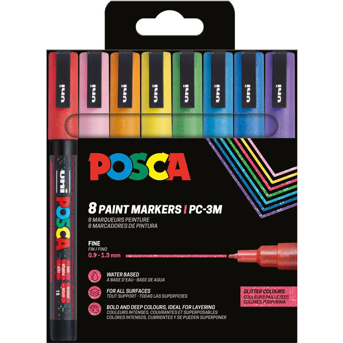 Posca acrylmarker - PC-3M - set 8 glitter