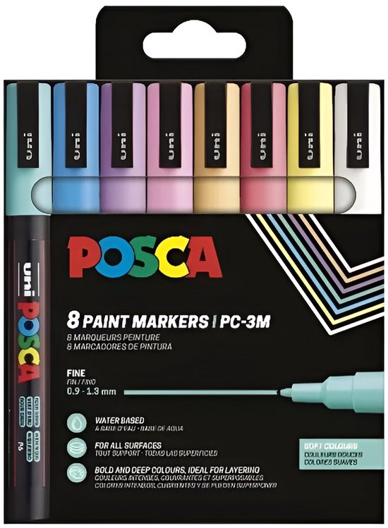 Posca acrylmarker - PC-3M set 8 zachte kleuren