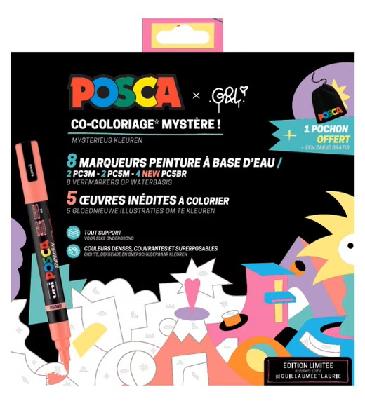 Posca acrylmarker - PC-5BR assorti 8 + zakje en 5 kleurplaten