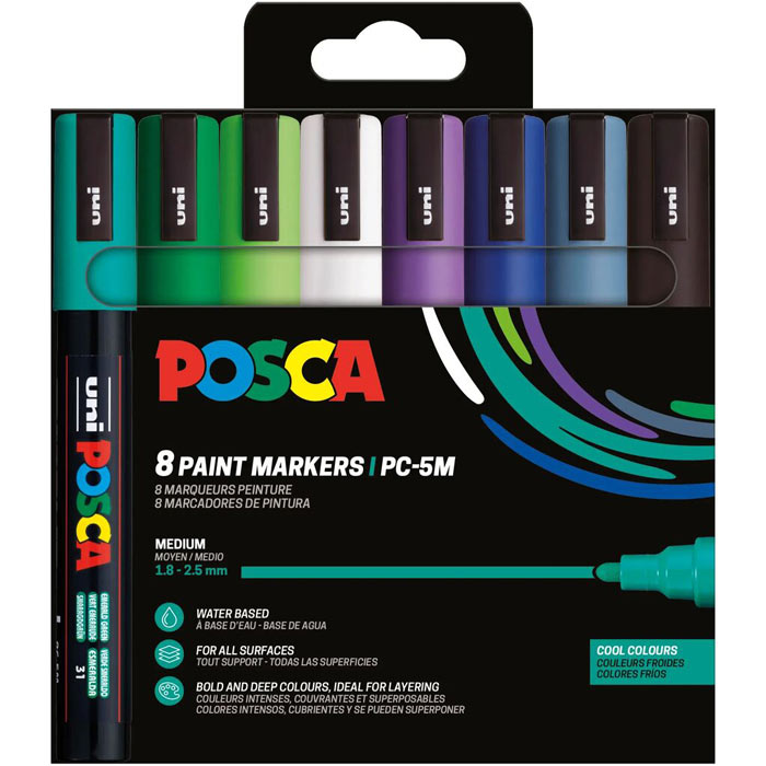 Posca acrylmarker - PC-5M 8 koele kleuren