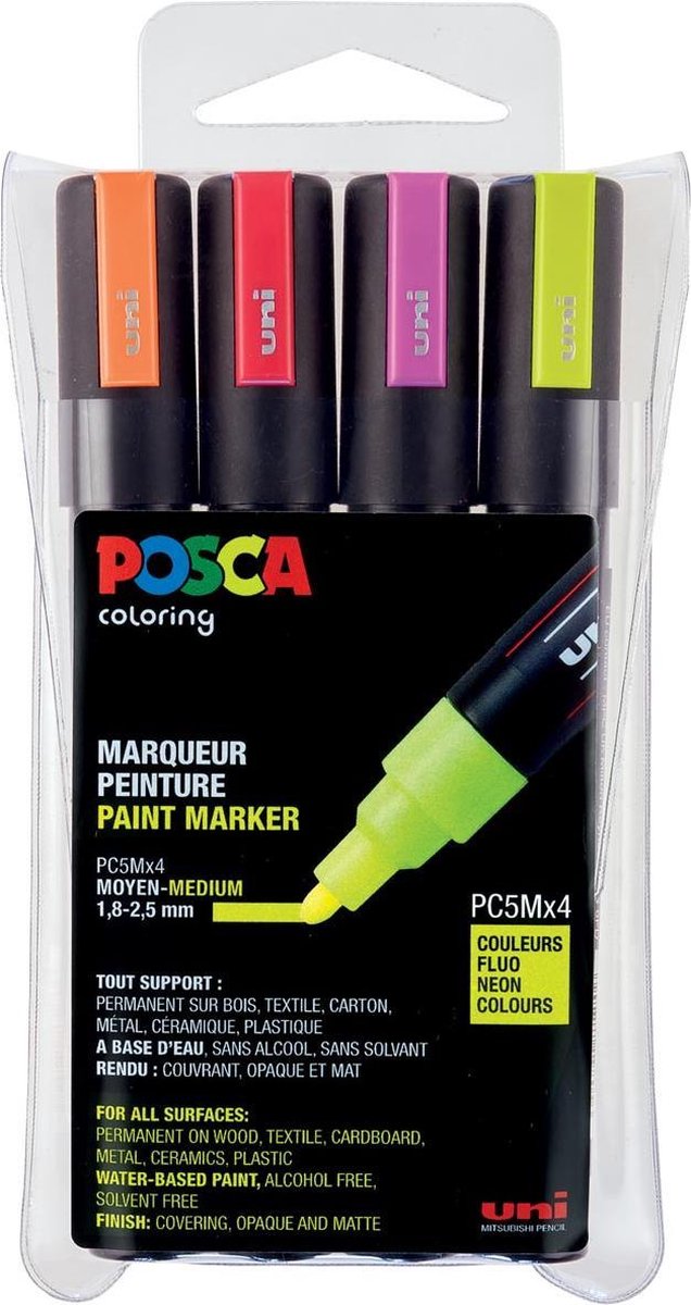 Posca acrylmarker - PC-5M set 4 neon