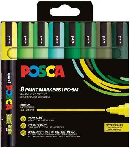 Posca acrylmarker - PC-5M set 8 groen tinten - limited edition