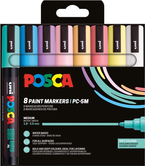 Posca acrylmarker - PC-5M set 8 zachte kleuren