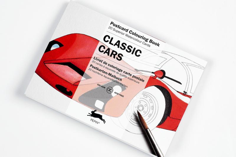 Postcard colouring book - Classic cars
