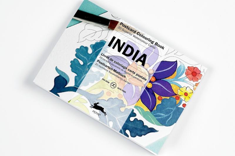 Postcard colouring book - India