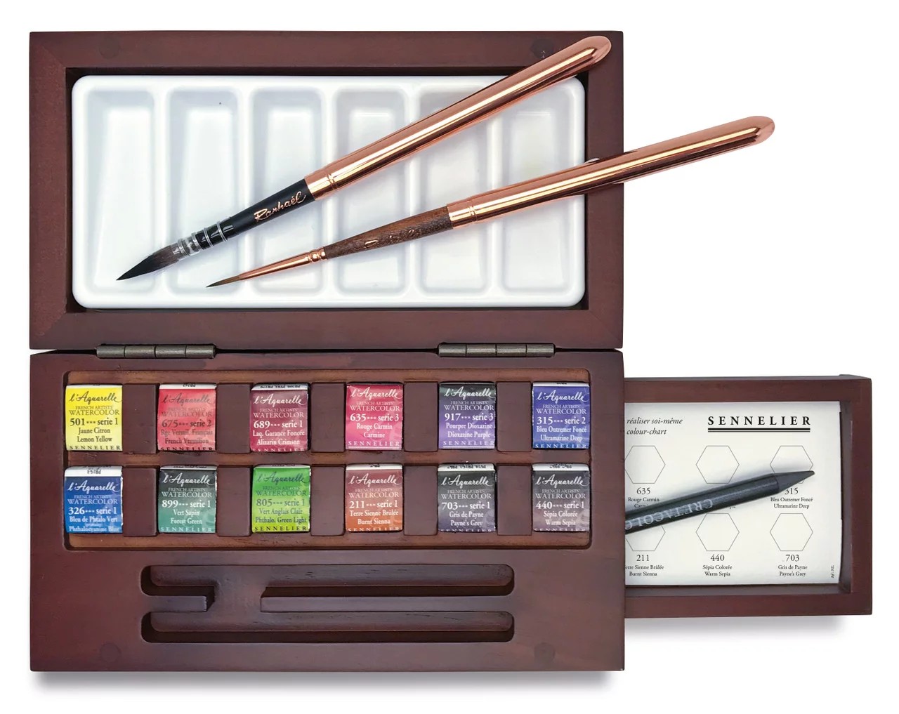 Sennelier l'aquarelle - houten box met 2 reispenselen