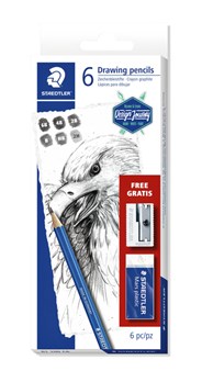 Staedtler lumograph set 6 stuks + gum + puntenslijper