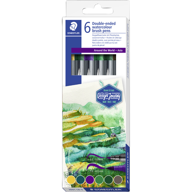 Staedtler marsgraphic brushpen duo - set 6 azie