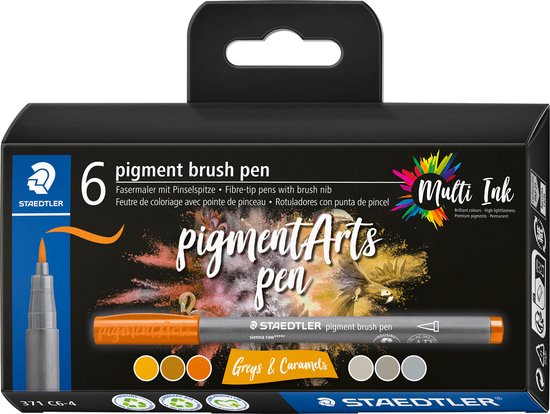 Staedtler pigment brushpen - set 6 greys & caramels