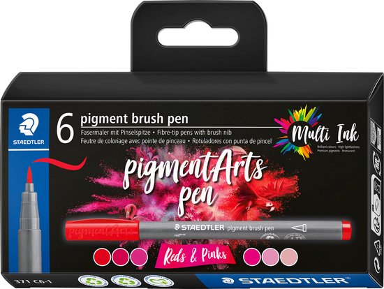 Staedtler pigment brushpen - set 6 reds & pinks
