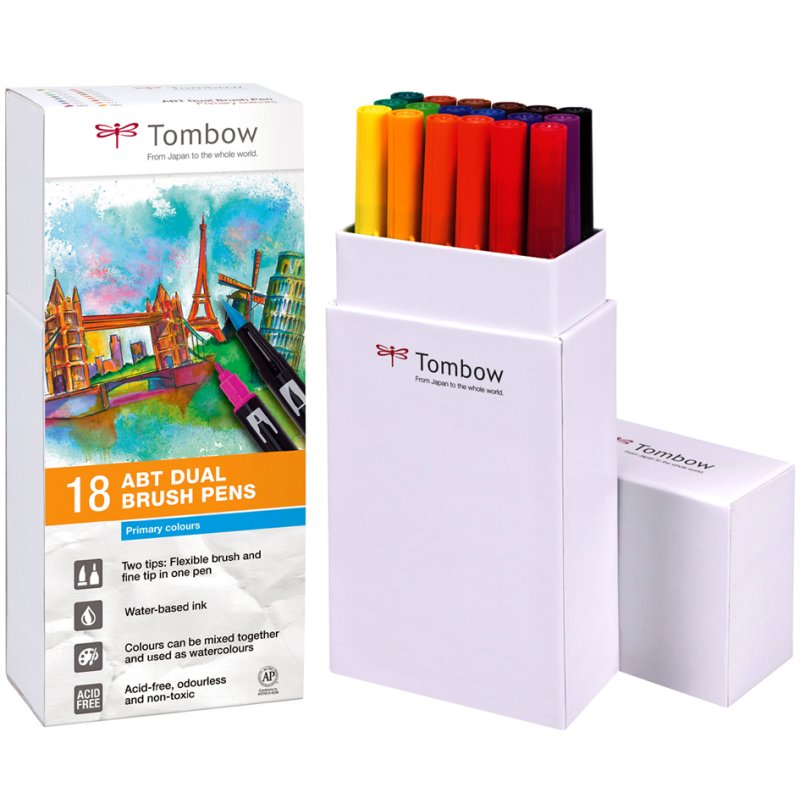 Tombow dual brush pen - set 18 primary
