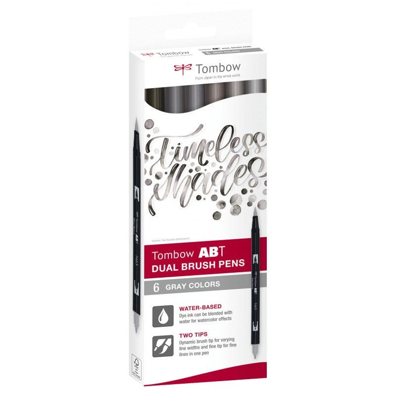 Tombow dual brush pen set 6 grey