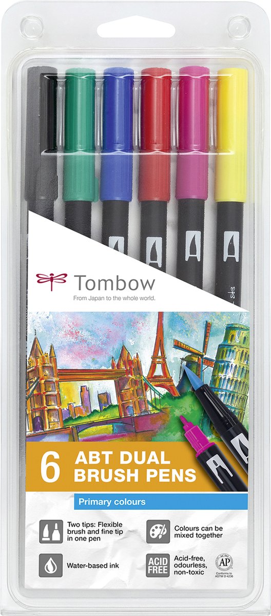 Tombow dual brush pen set 6 primair